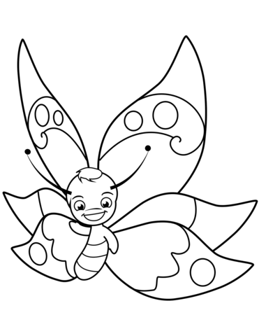 Cute Butterfly Boy Smiling Coloring Page